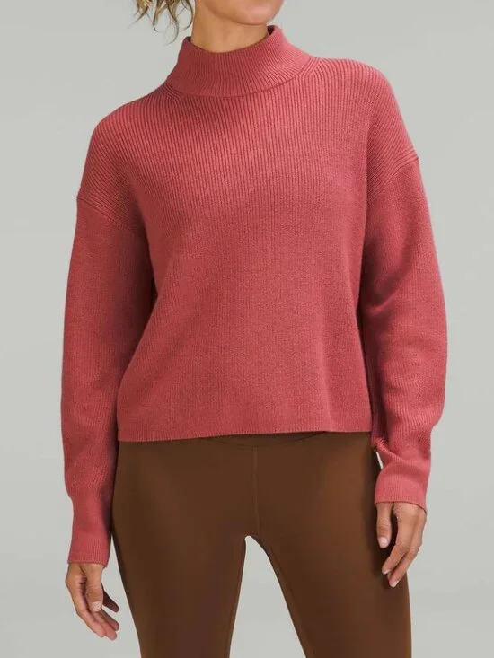 Lululemon Merino Wool-Blend Ribbed Turtleneck Sweater Brier Rose Size 14 - Picture 1 of 11